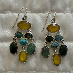 Multi-Stone Yellow and Teal Dangle Earrings - Women Jewelry